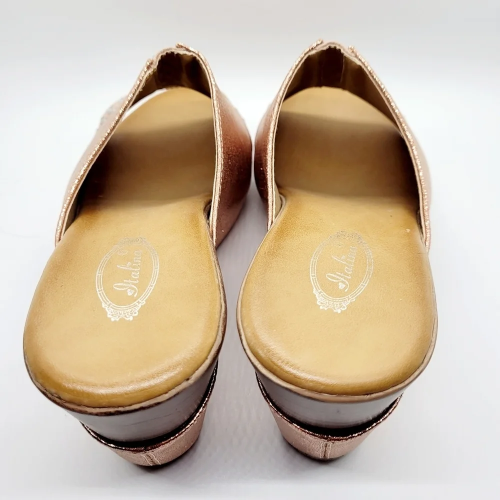 New Champagne Rhinestone Embellished Metallic Cusion Wedge Platform Sandals Sz 7